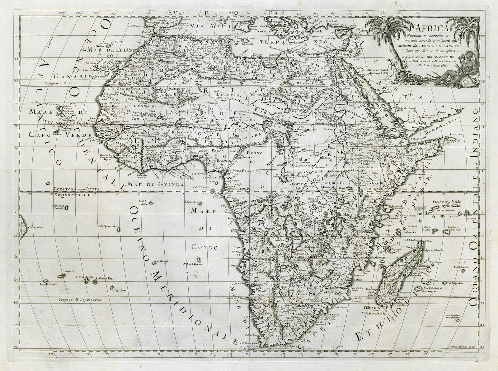 L'Africa. DE ROSSI / SANSON 1677 old antique vintage map plan chart